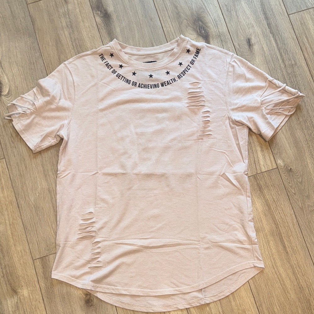 FIVE.BY.FIVE By MASTERPIECE Short Sleeve Distressed Crew Neck T Shirt Tunic Top
